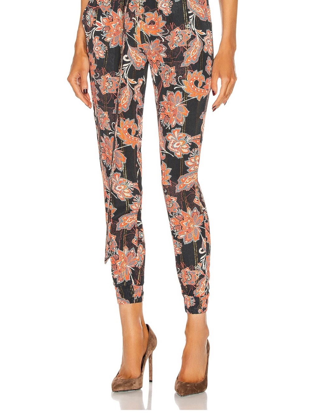 HEMANT & NANDITA Black Jogger Pants with Rust Floral Print